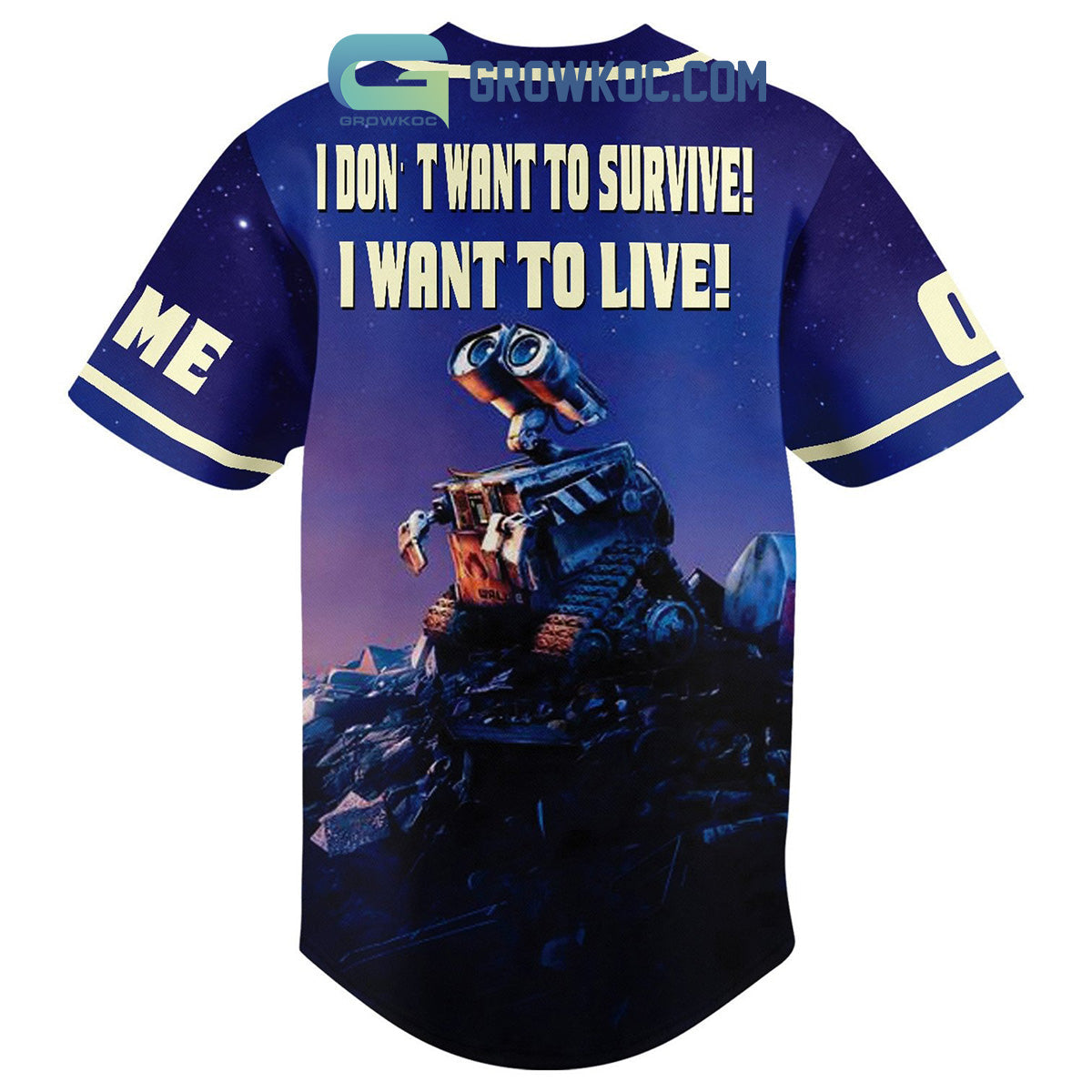 Wall-E I Don’t Want To Survive I Want To Live Fan Personalized Baseball Jersey baseball jersey product view 2