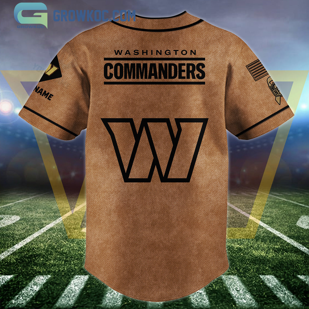 Washington Commanders Brown American Flag Personalized Baseball Jersey baseball jersey product view 2