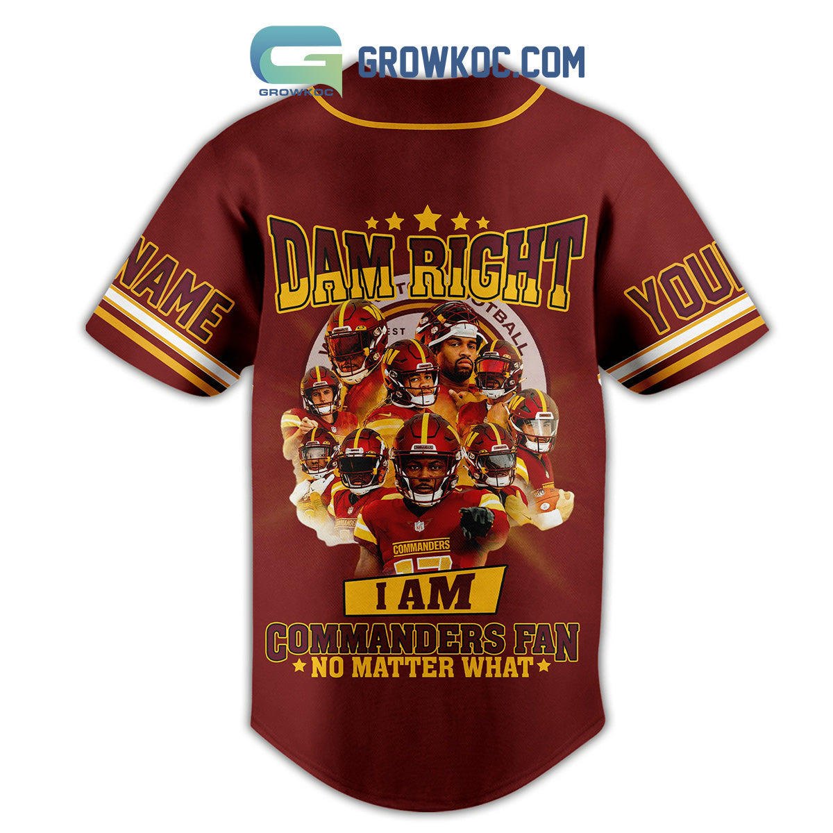 Washington Commanders Damn Right I Am Commanders Fan No Matter What Personalized Baseball Jersey baseball jersey product view 3