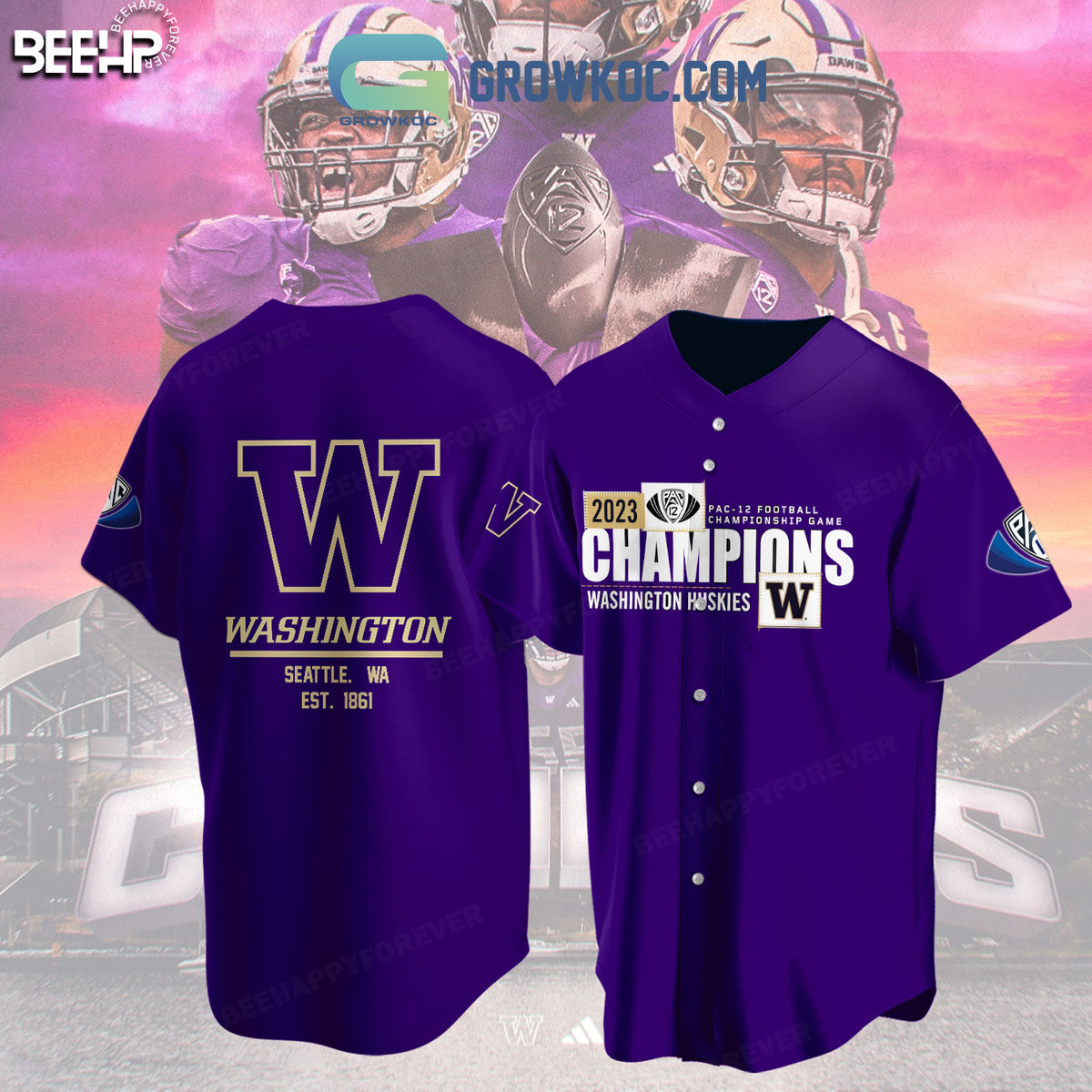 Washington Huskies 2023 Pac 12 Championship Game Baseball Jersey Purple Verison baseball jersey product view 1