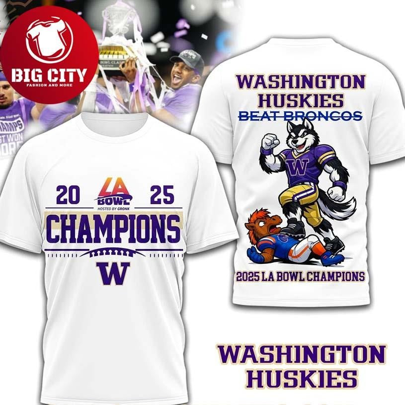 Washington Huskies 2025 LA Bowl Champions Two Sided Shirt Unisex T-shirt, Sweatshirt, Hoodie, Long Sleeve Tee - T-Shirt, Sweatshirt, Hoodie