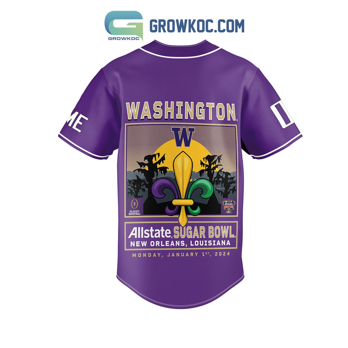 Washington Huskies Allstate Sugar Bowl Personalized Baseball Jersey baseball jersey product view 2