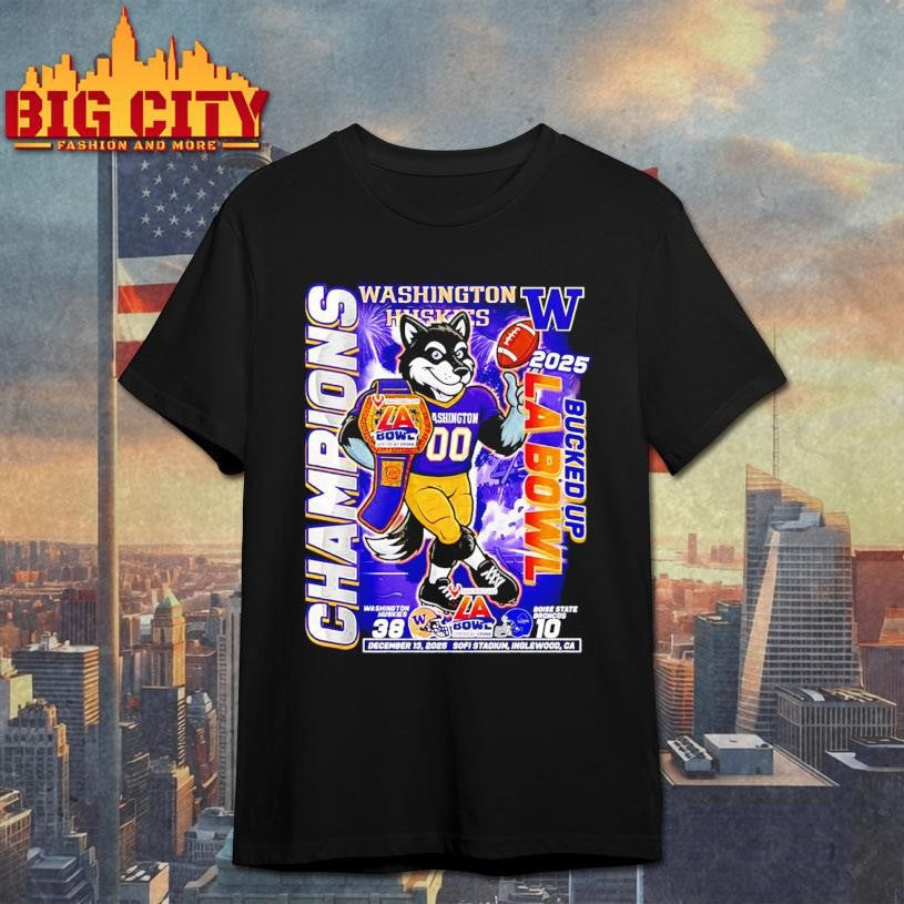 Washington Huskies Bucked Up LA Bowl Champions 2025 mascot Shirt Unisex T-shirt, Sweatshirt, Hoodie, Long Sleeve Tee - T-Shirt, Sweatshirt, Hoodie