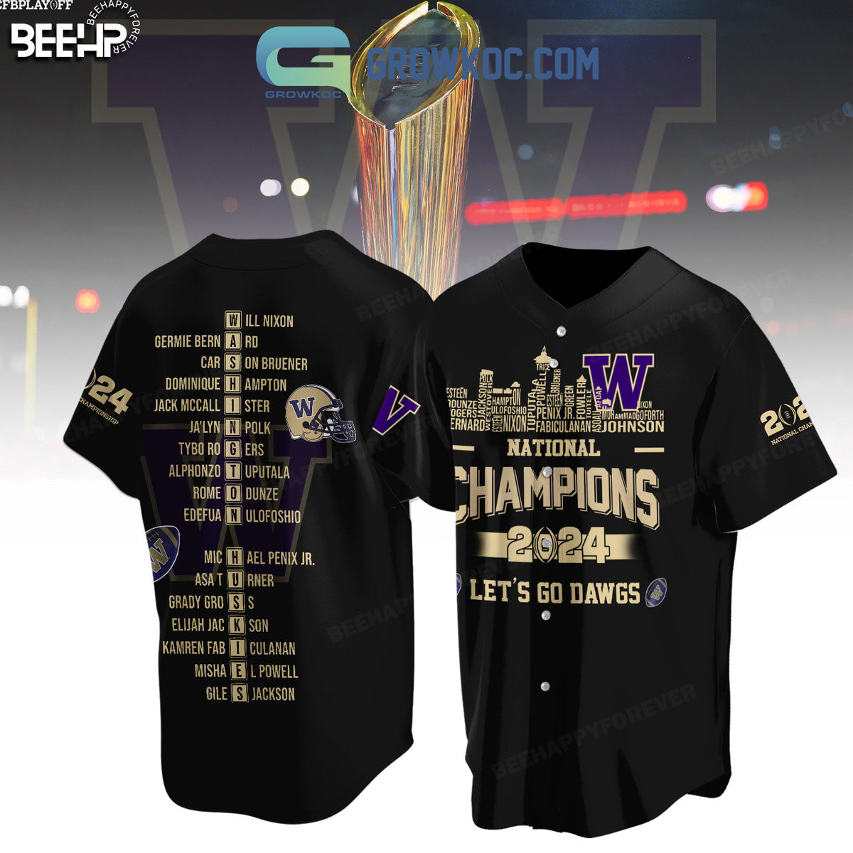 Washington Huskies National Champions 2024 Let’s go Dawgs Baseball Jersey baseball jersey product view 1