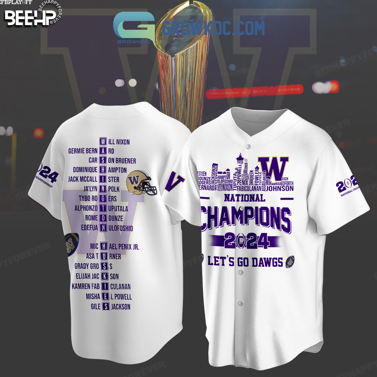 Washington Huskies National Champions 2024 Let’s go Dawgs Baseball Jersey baseball jersey product view 2