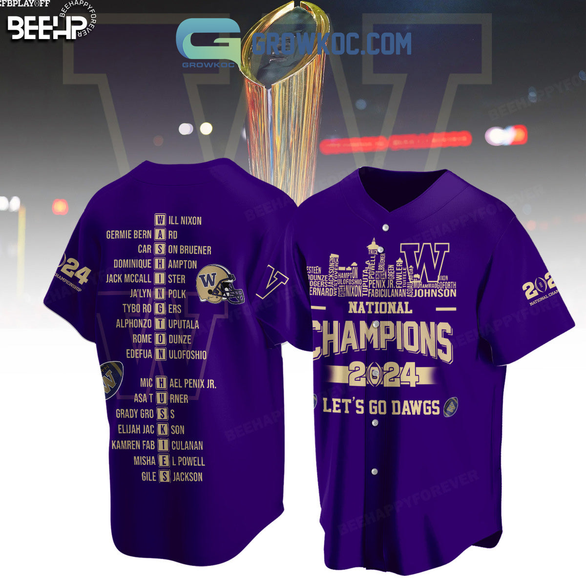 Washington Huskies National Champions 2024 Let’s go Dawgs Baseball Jersey baseball jersey product view 3
