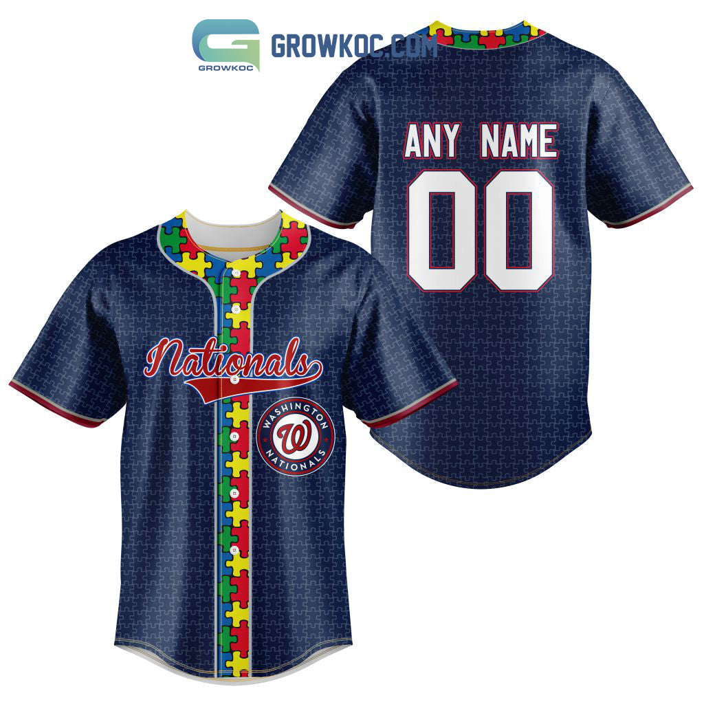 Washington Nationals MLB Fearless Against Autism Personalized Baseball Jersey baseball jersey product view 1