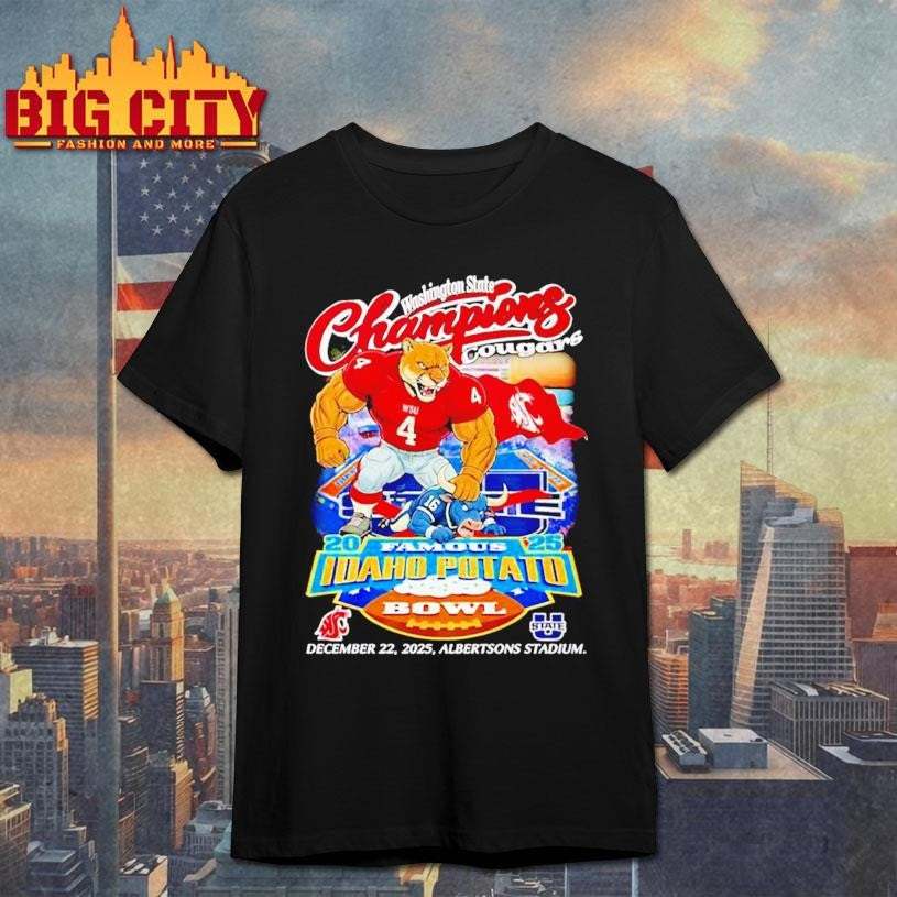 Washington State Cougars 2025 Famous Idaho Potato Bowl Champions mascot shirt Unisex T-shirt, Sweatshirt, Hoodie, Long Sleeve Tee - T-Shirt, Sweatshirt, Hoodie