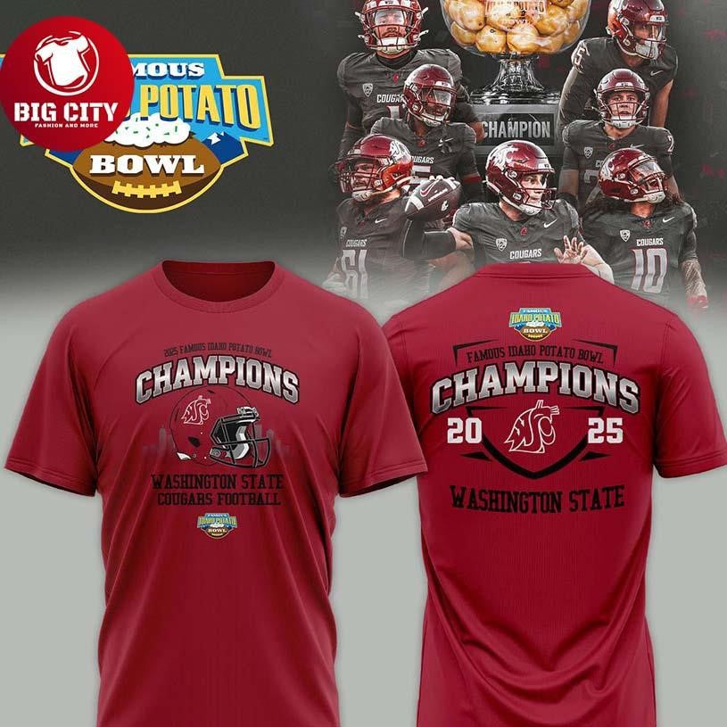 Washington State Cougars 2025 Famous Idaho Potato Bowl Champs Celebrate 2025 Two Sided Shirt - T-Shirt, Sweatshirt, Hoodie