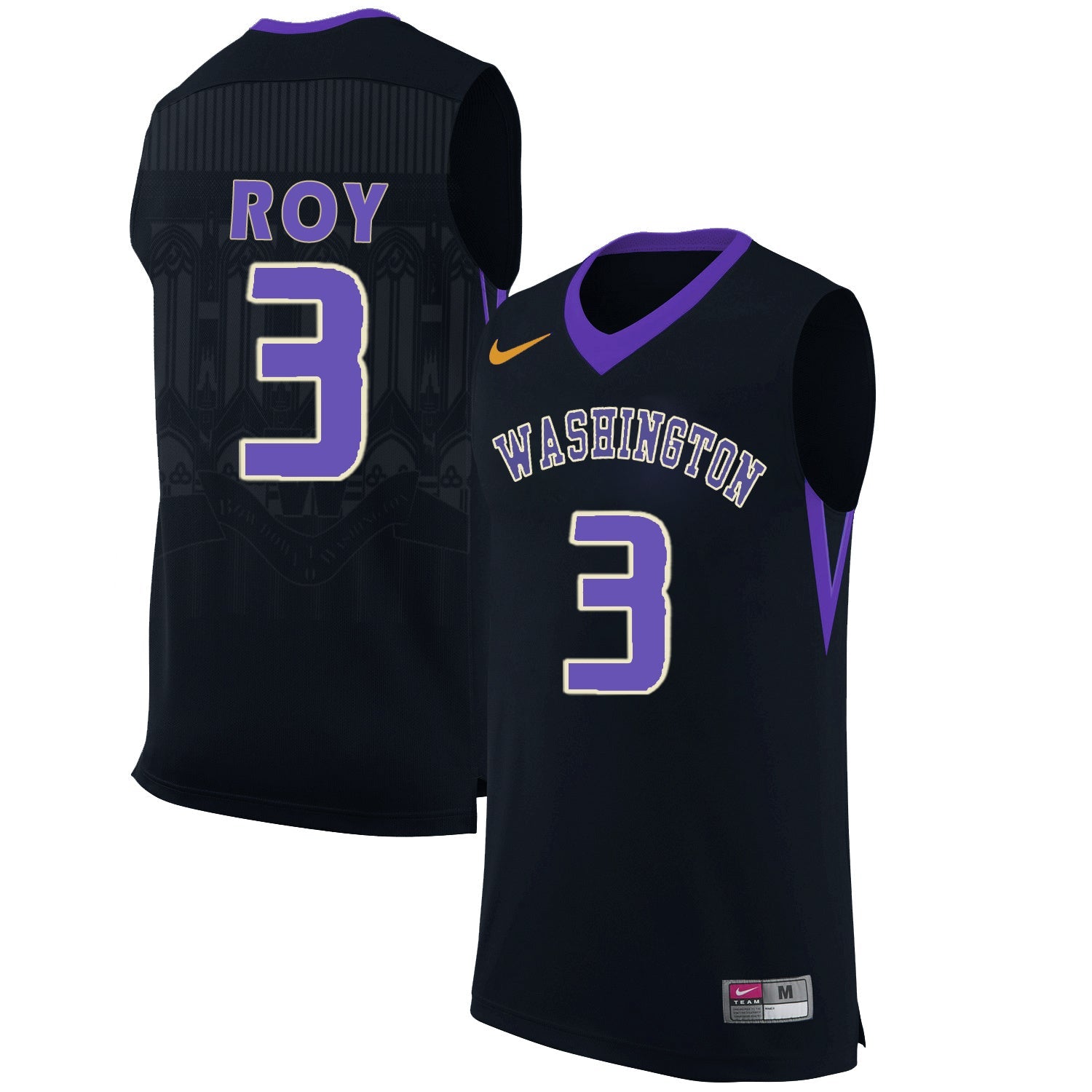 Washington 3 Black College Football Jersey football jersey product view 1