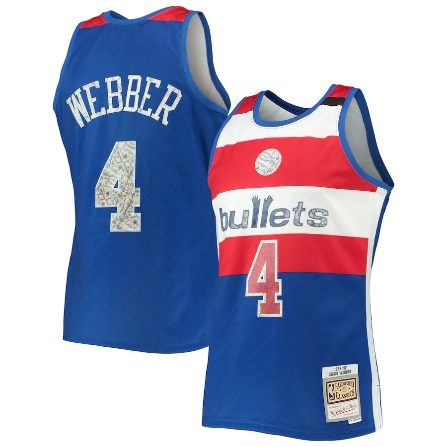 Washington Bullets #4 Chris Webber Mitchell & Ness 1996-97 Hardwood Classics 75th Anniversary Diamond Swingman Jersey basketball jersey product view 1