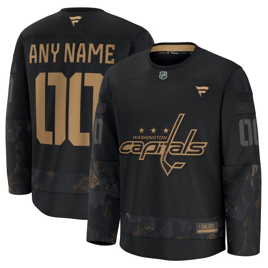 Washington Capitals 2024 Military Appreciation Personalized Long Sleeve Practice Jersey - Black hockey jersey product view 1