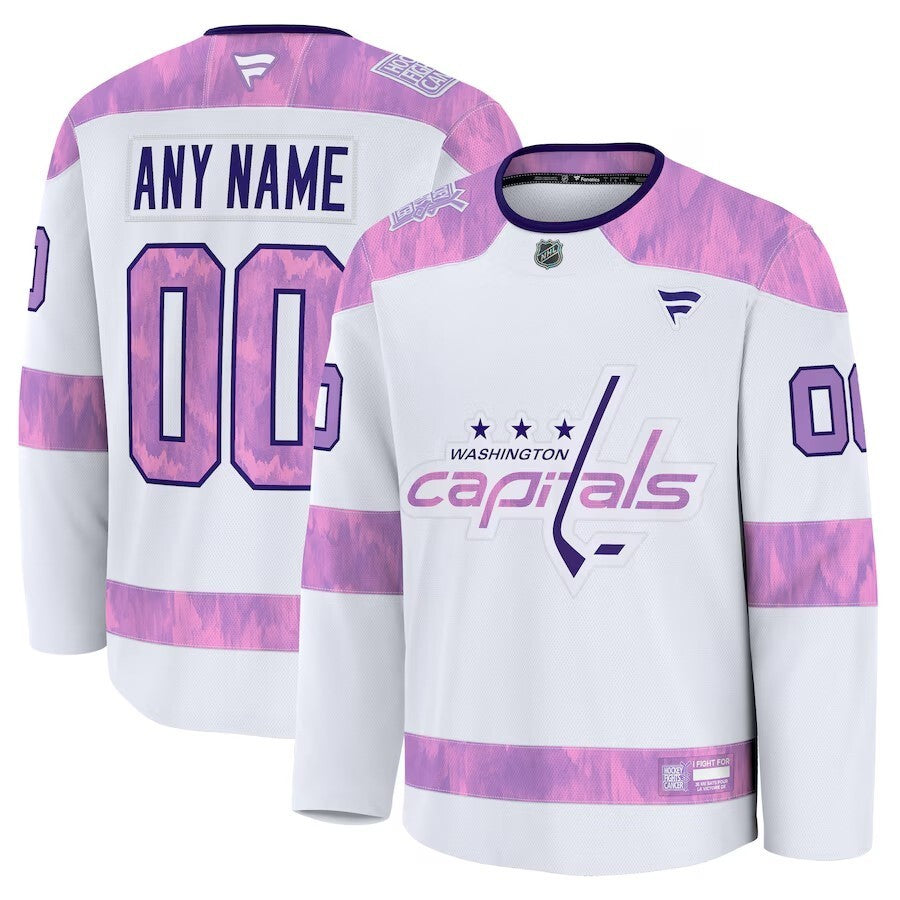 Washington Capitals Fanatics 2024 Hockey Fights Cancer Custom Practice Jersey - White Hockey Jersey hockey jersey product view 1