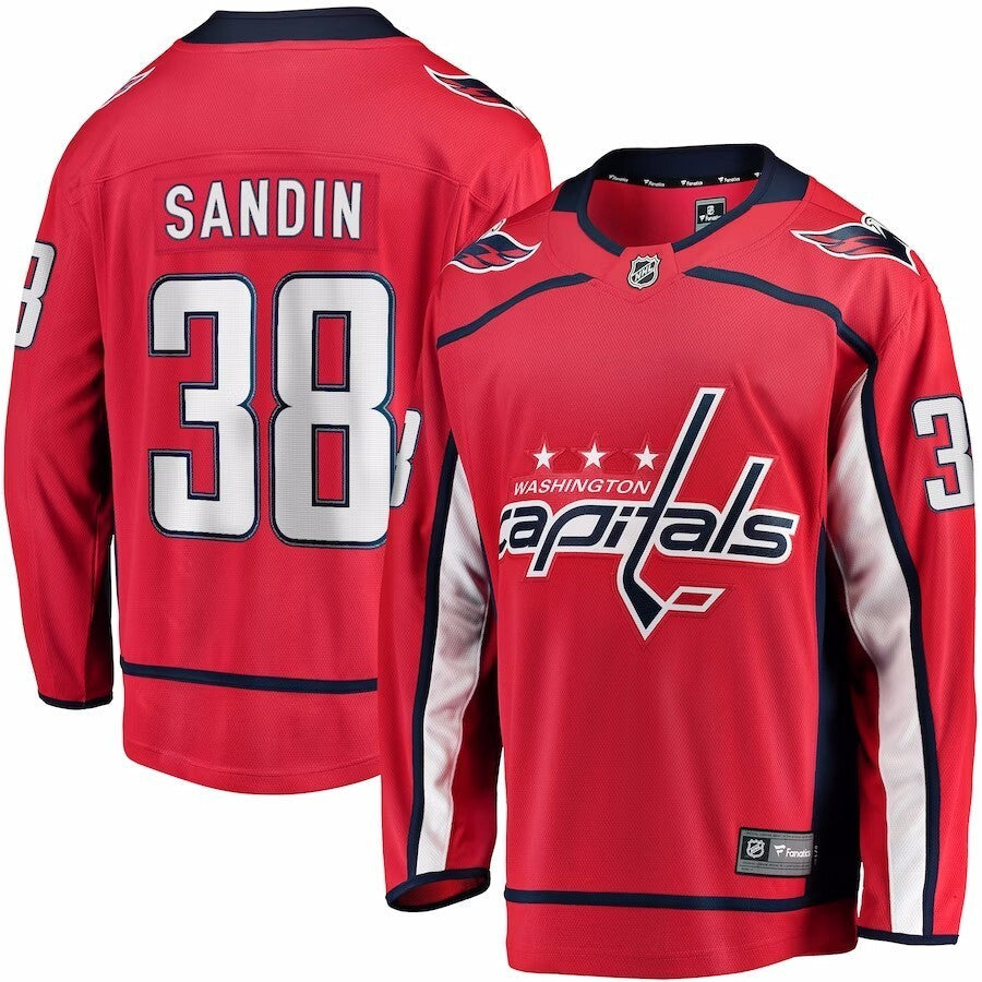 Washington Capitals #38 Rasmus Sandin Branded Home Breakaway Jersey - Red Hockey Jersey hockey jersey product view 1