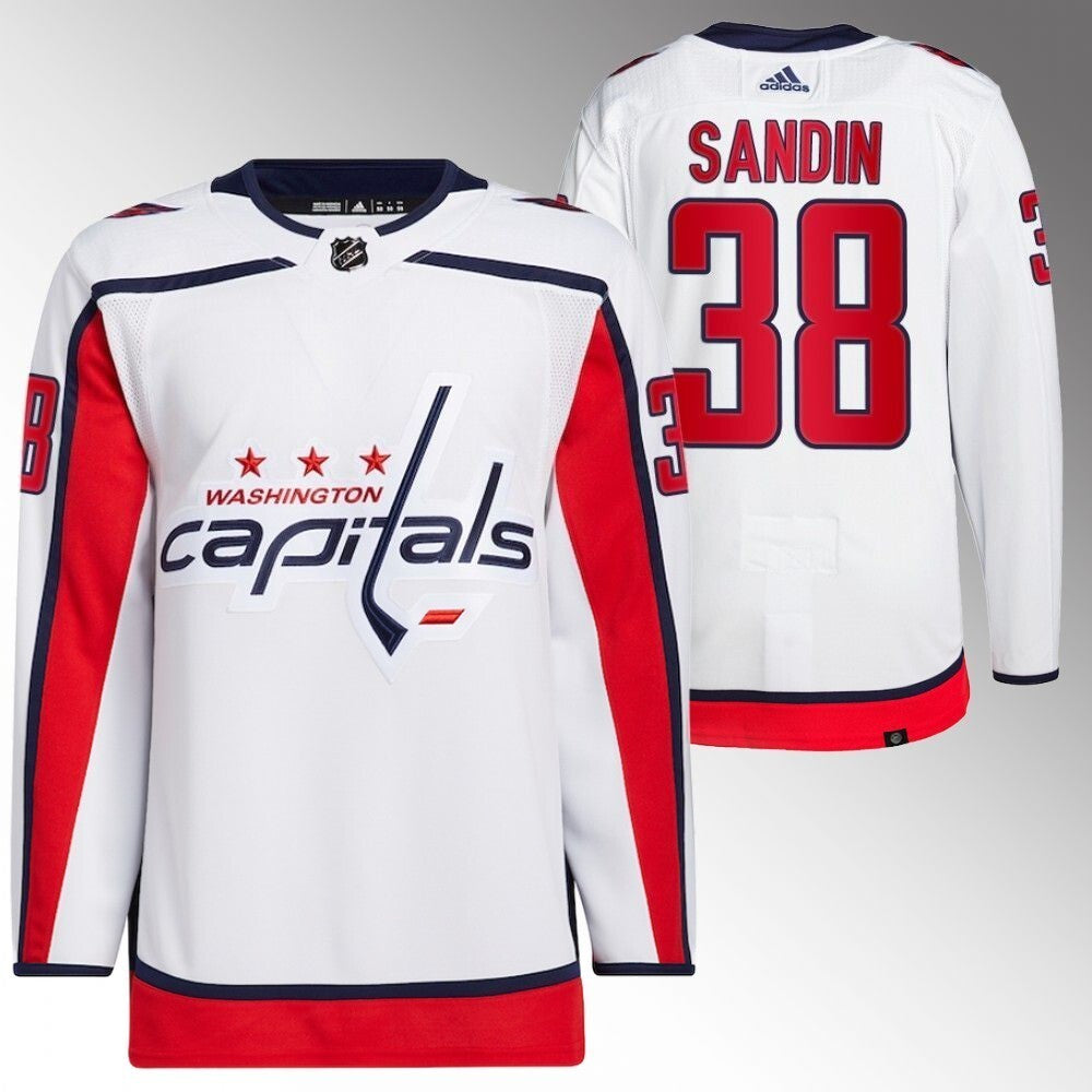 Washington Capitals #38 Rasmus Sandin White Away Jersey Hockey Jersey hockey jersey product view 1