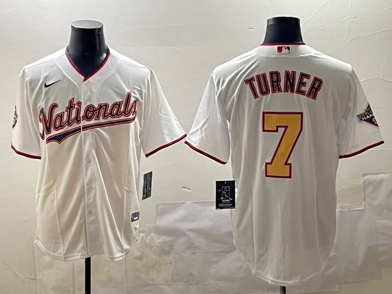 Washington Commanders #7 Trea Turner Nationals Gold Text Baseball Jersey baseball jersey product view 1