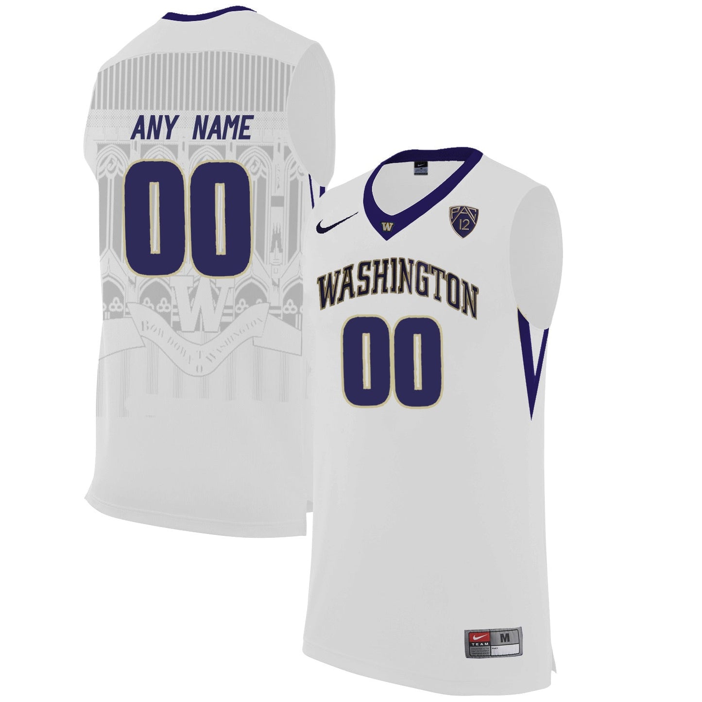 Washington Huskies Any name 00 White College Football Jersey football jersey product view 1
