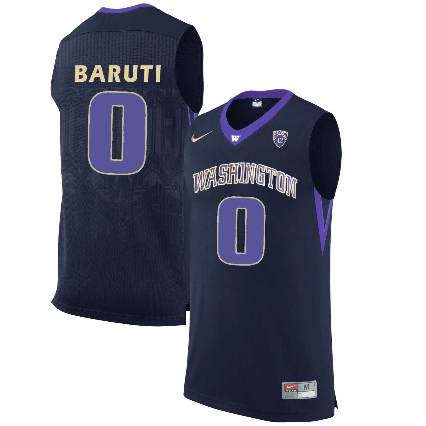 Washington Huskies Bitumba Baruti 0 Black College Football Jersey football jersey product view 1