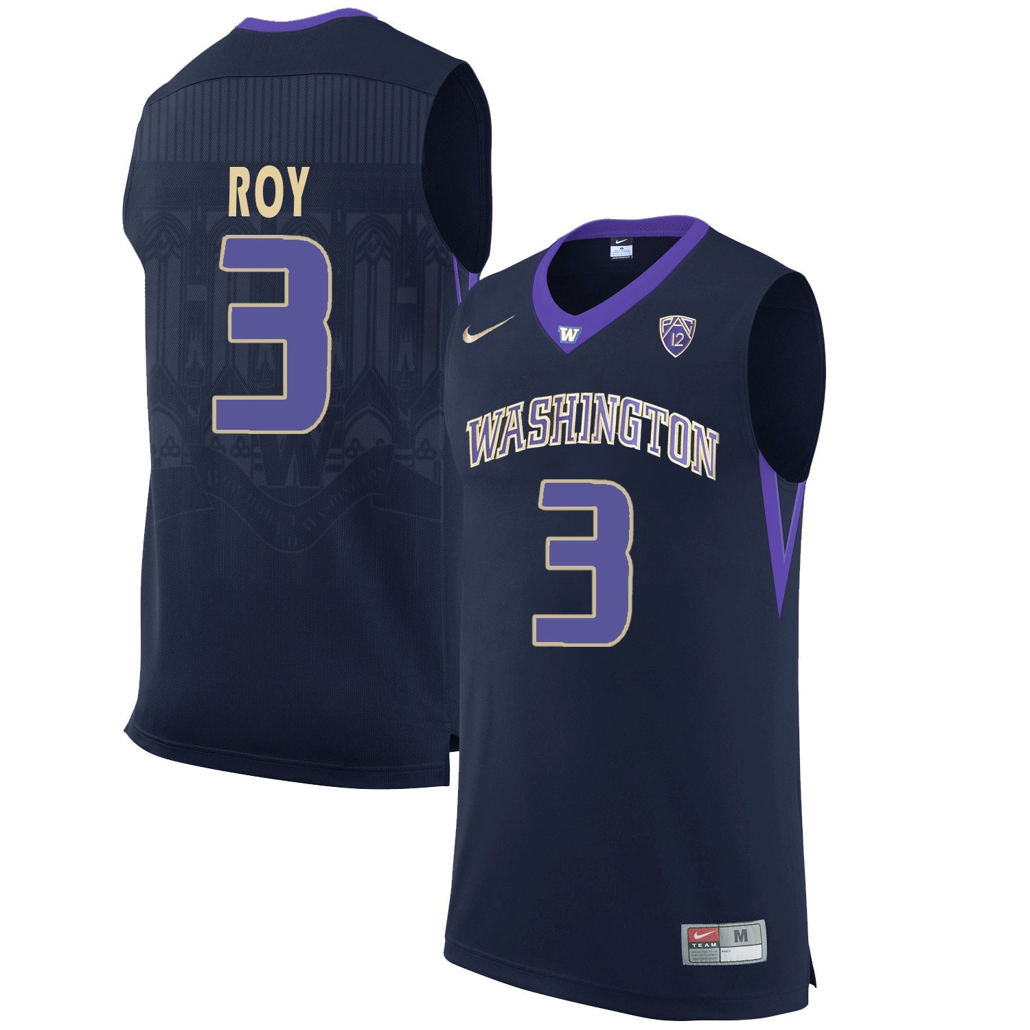 Washington Huskies Brandon Roy 3 Black College Football Jersey football jersey product view 1