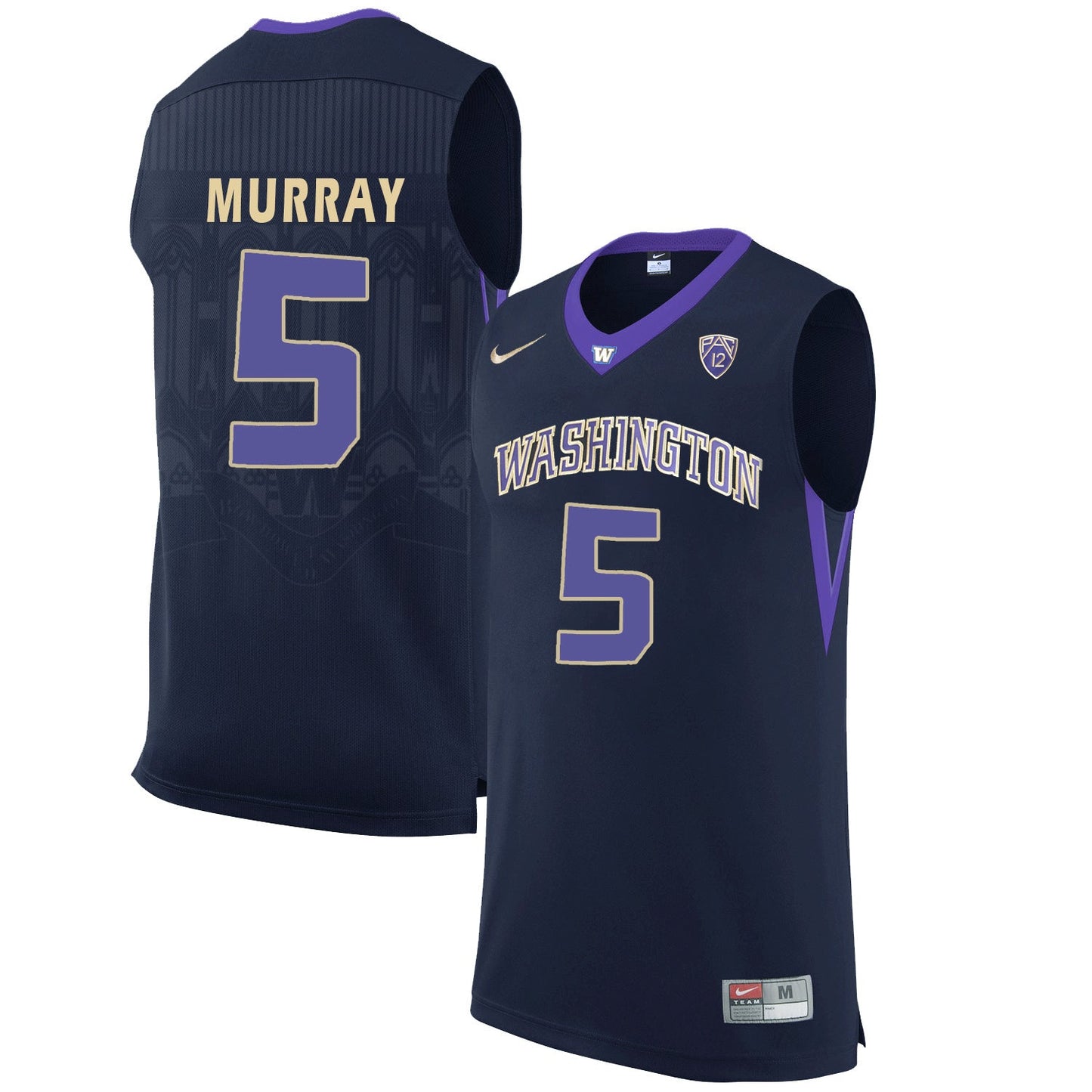 Washington Huskies Dejounte Murray 5 Black College Football Jersey football jersey product view 1