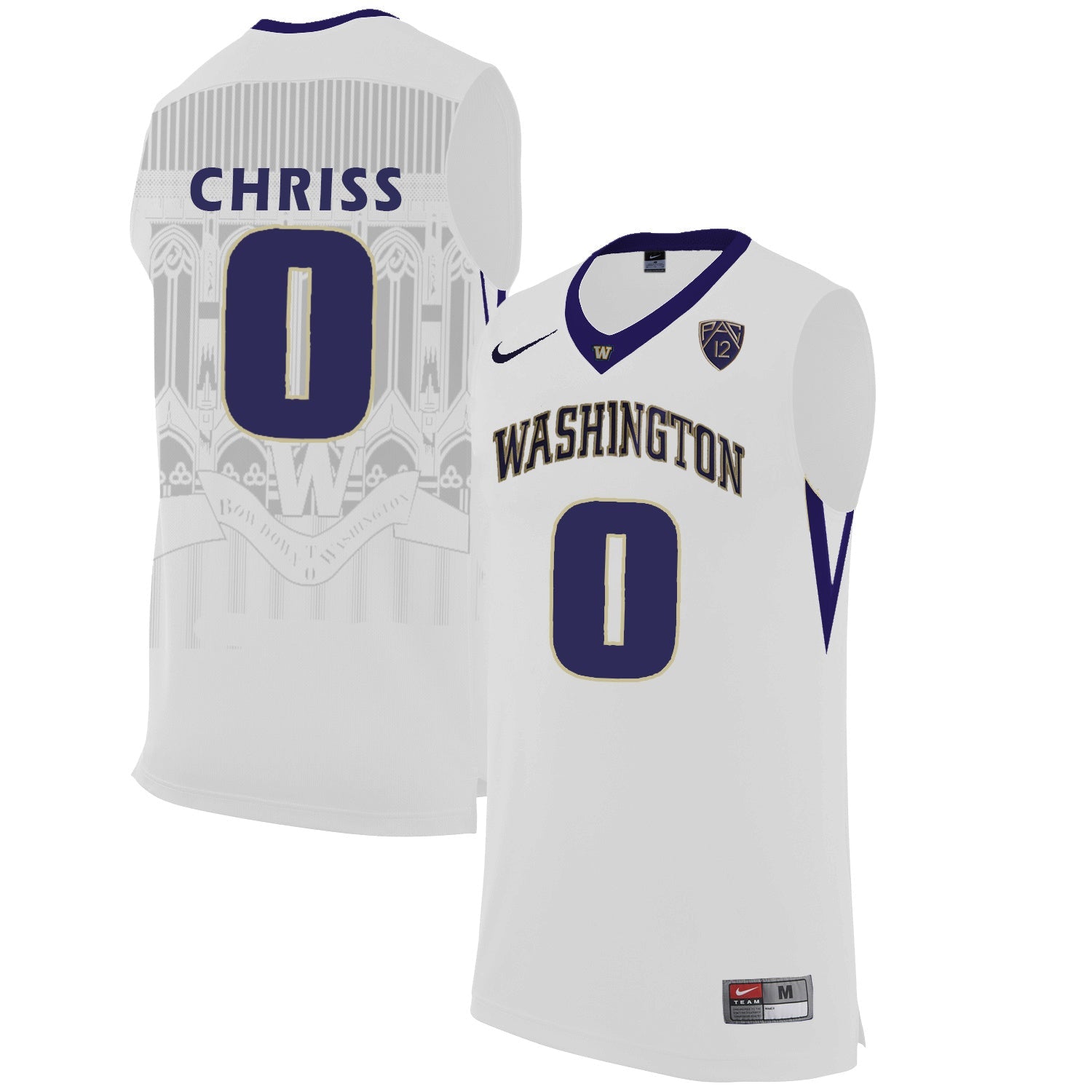 Washington Huskies Marquese Chriss 0 White College Football Jersey football jersey product view 1