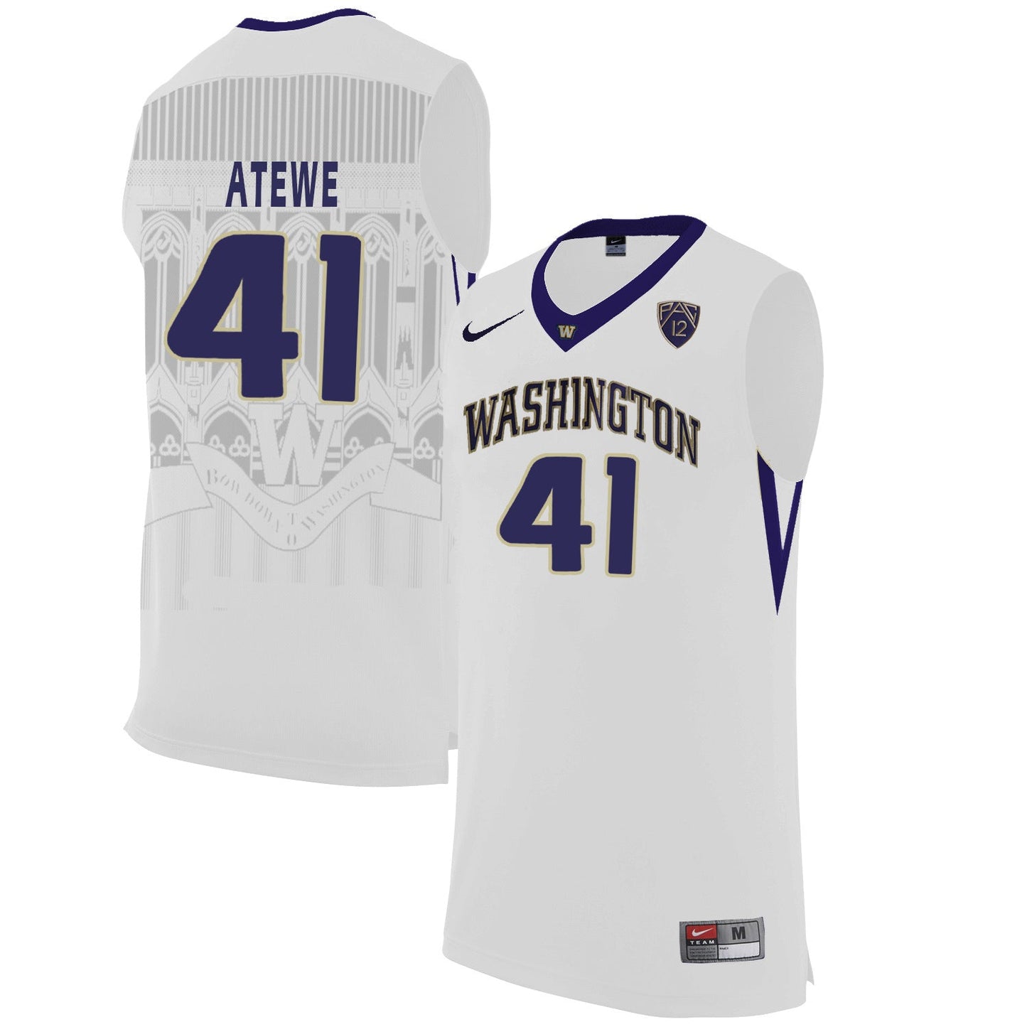 Washington Huskies Matthew Atewe 41 White College Football Jersey football jersey product view 1