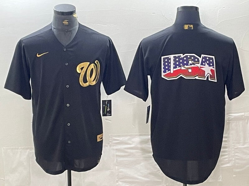 Washington Nationals Black Gold 4 Edition Style 2 Baseball Jersey baseball jersey product view 1