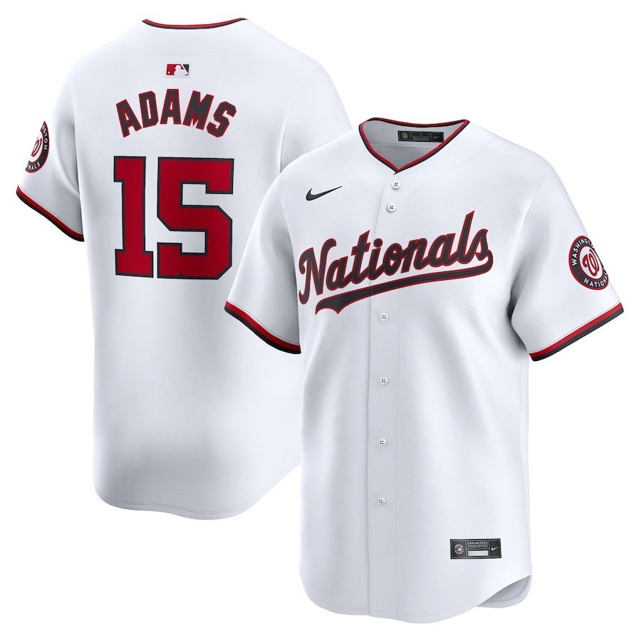 Washington Nationals #15 Riley Adams Home Limited Player Jersey - White Style 1 Baseball Jersey baseball jersey product view 1