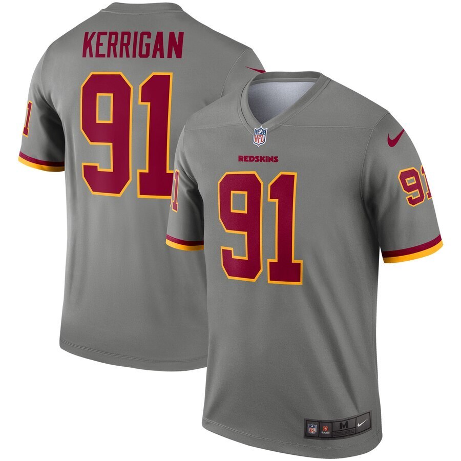 Washington Redskins 91 Ryan Kerrigan Inverted Legend Jersey - Gray Football Jersey football jersey product view 1