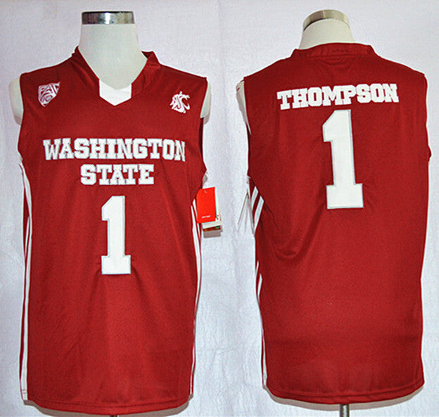 Washington State Cougars #1 Klay Thompson red College Football Jersey football jersey product view 1