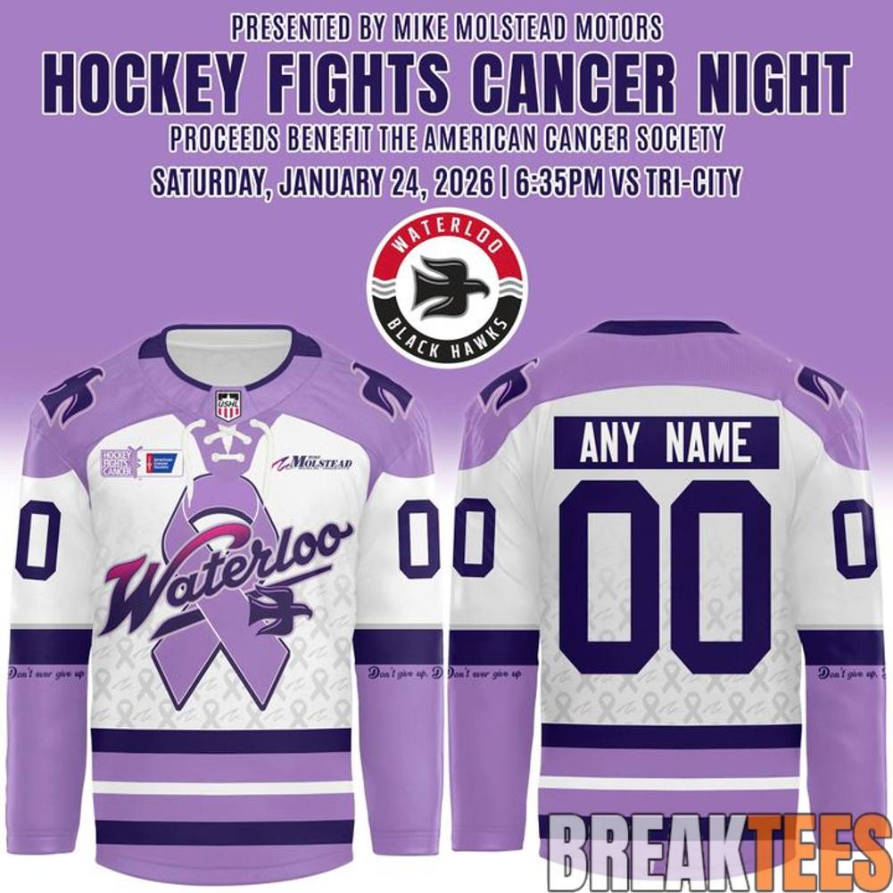 Waterloo Black Hawks x Hockey Fights Cancer Hockey Jersey Unisex T-shirt, Sweatshirt, Hoodie, Long Sleeve Tee - T-Shirt, Sweatshirt, Hoodie