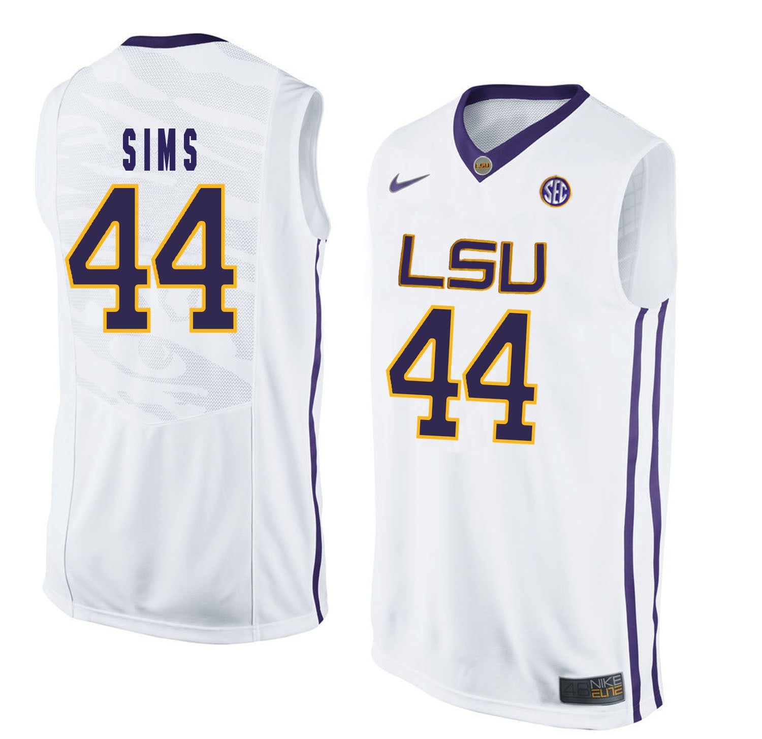 Wayde Sims 44 White Style 1 College Football Jersey football jersey product view 1