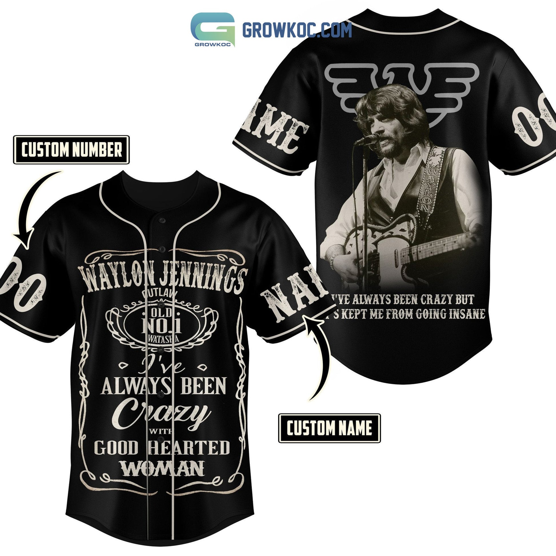 Waylon Jennings I’ve Always Been Crazy With Good Hearted Woman Personalized Baseball Jersey baseball jersey product view 1