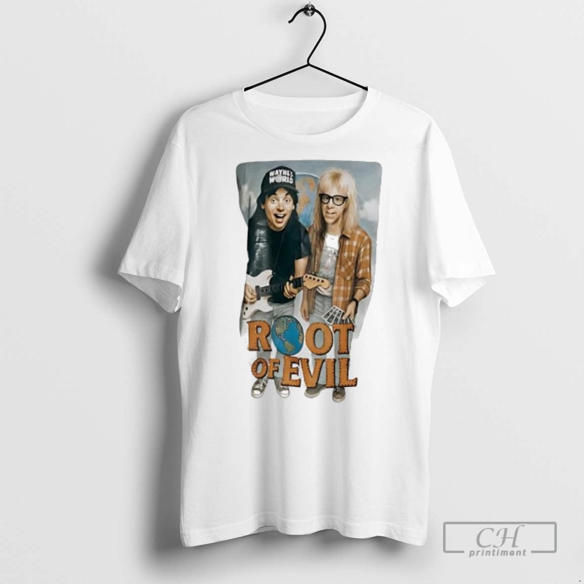 Wayne Campbell And Garth Algar Waynes World Root Of Evil T Shirts Unisex T-shirt, Sweatshirt, Hoodie, Long Sleeve Tee - T-Shirt, Sweatshirt, Hoodie