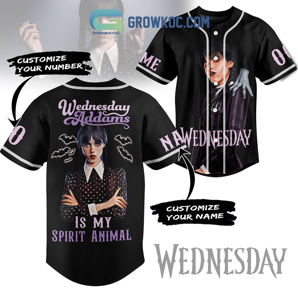 Wednesday Addams Is My Spirit Animal Personalized Baseball Jersey baseball jersey product view 1