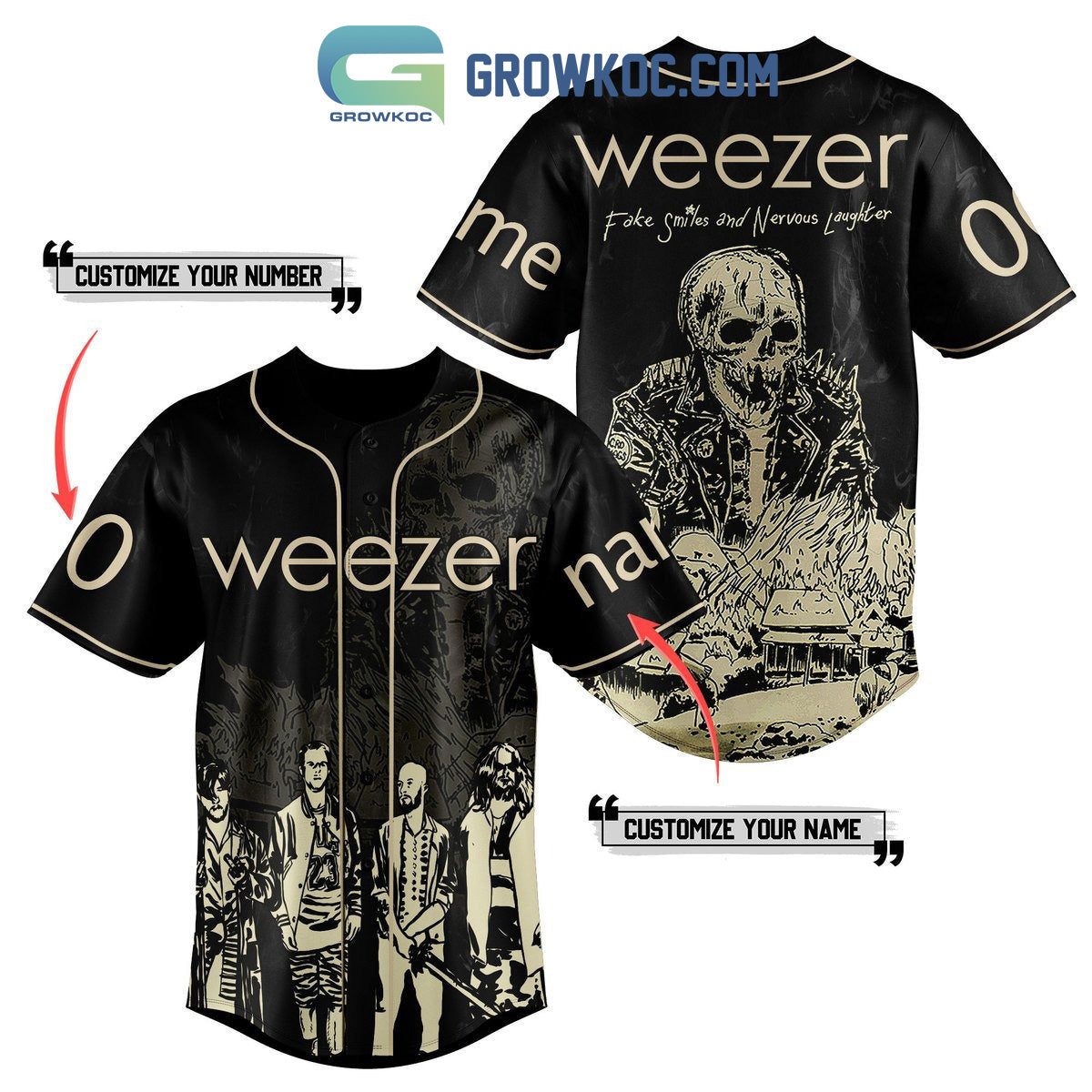 Weezer Fake Smile And Vervous Laughter Personalized Baseball Jersey baseball jersey product view 3