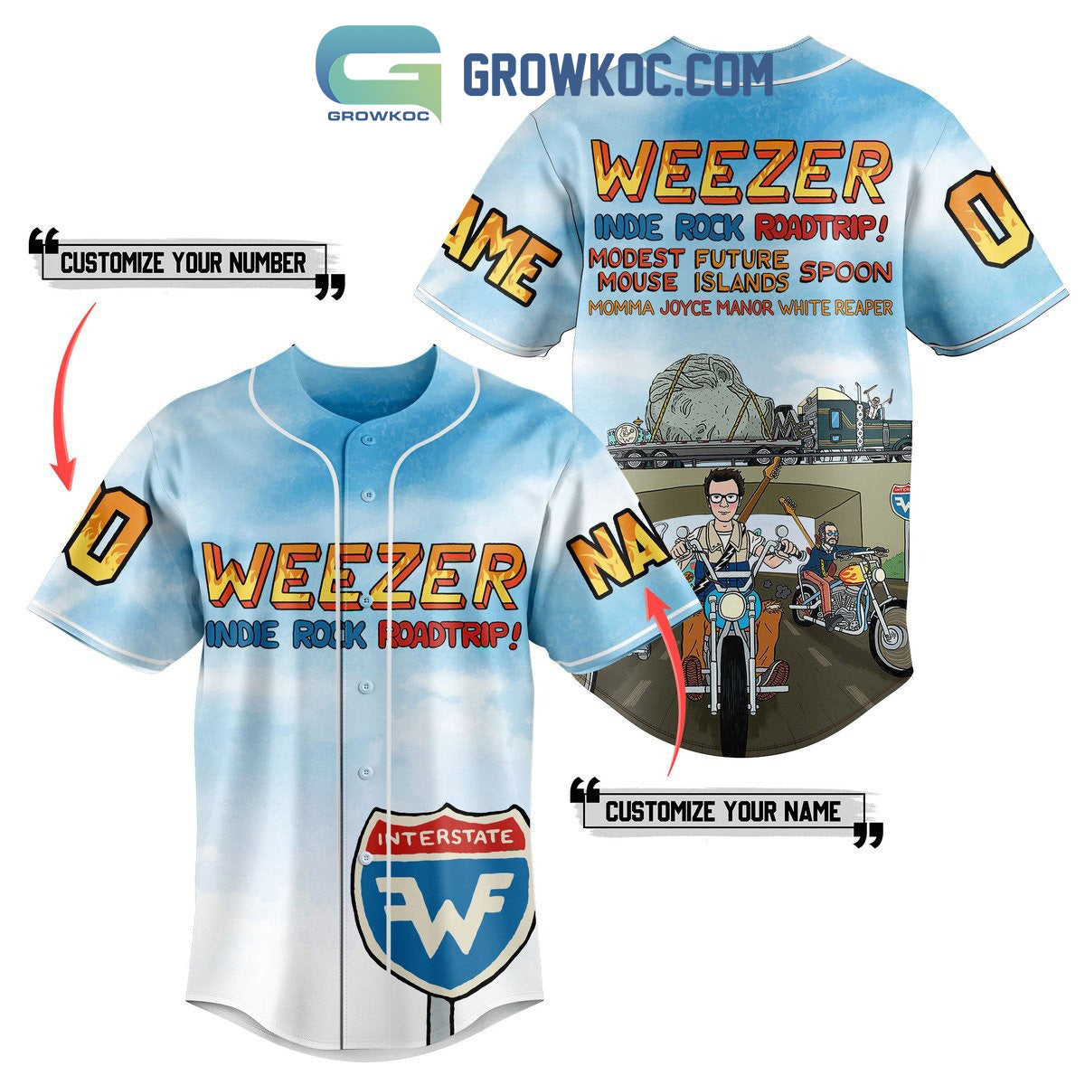 Weezer Indie Rock Roadtrip Personalized Baseball Jersey baseball jersey product view 1