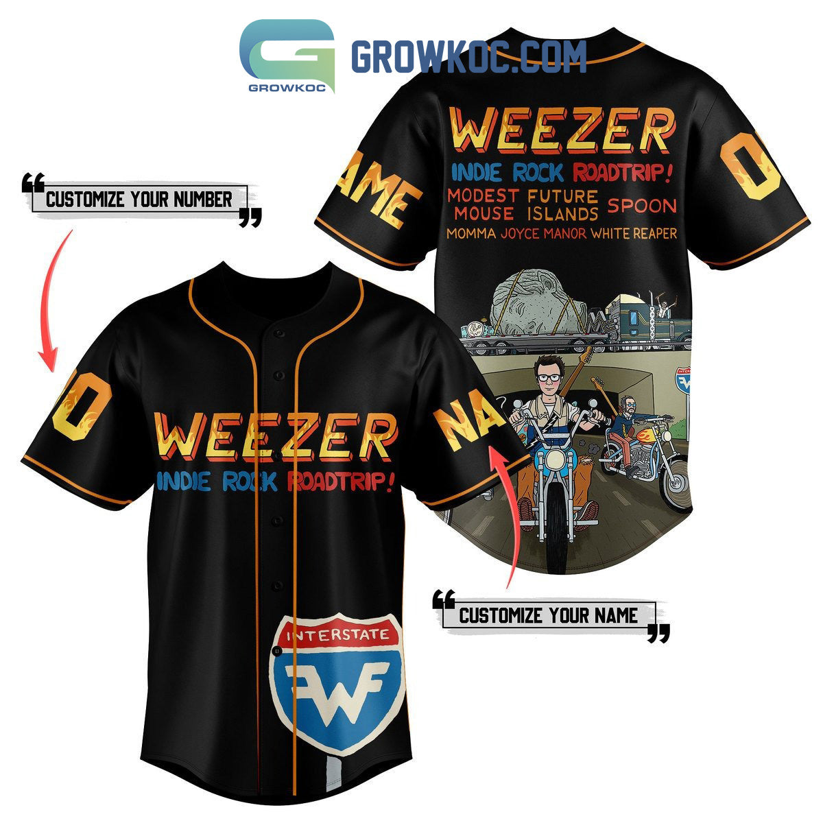 Weezer Indie Rock Roadtrip Personalized Black Design Baseball Jersey baseball jersey product view 1