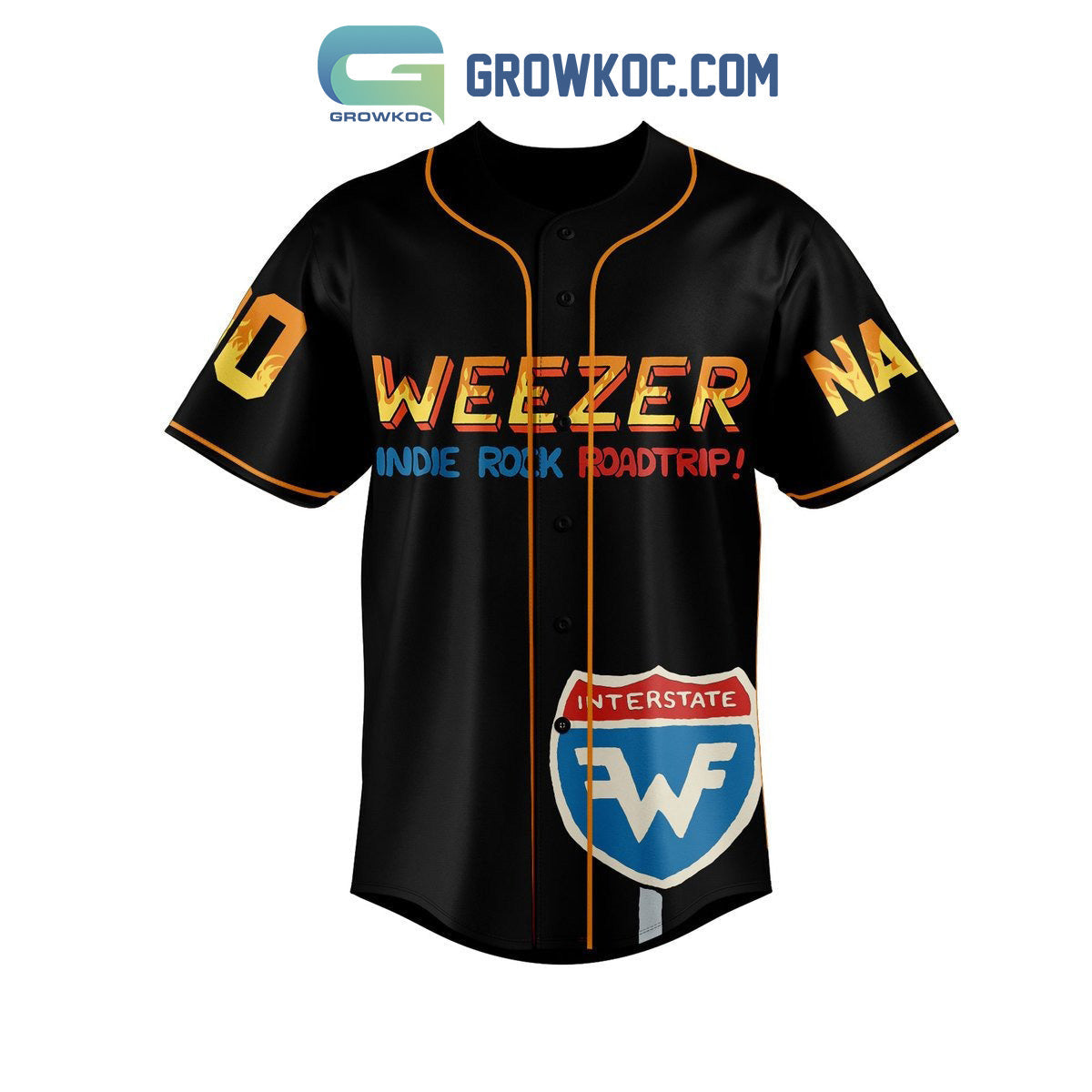 Weezer Indie Rock Roadtrip Personalized Black Design Baseball Jersey baseball jersey product view 2