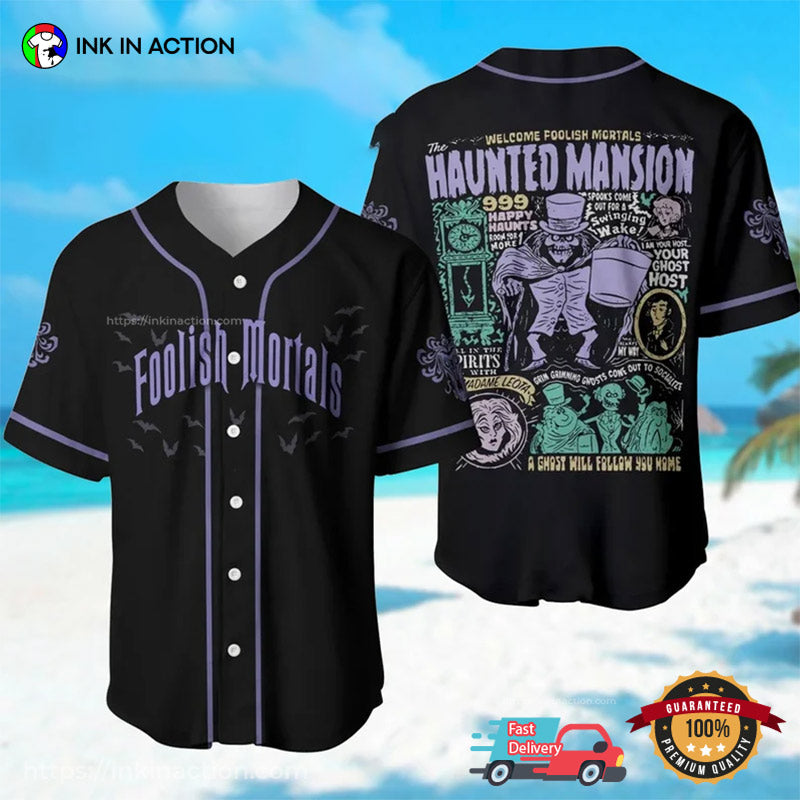 Welcome Foolish Mortals The Haunted Mansion Baseball Jersey baseball jersey product view 1