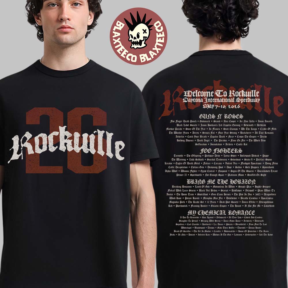 Welcome To Rockville 2026 Festival Merch Daytona Beach Florida Rockville 26 Logo Grunge With Lineup T-Shirt - T-Shirt, Sweatshirt, Hoodie