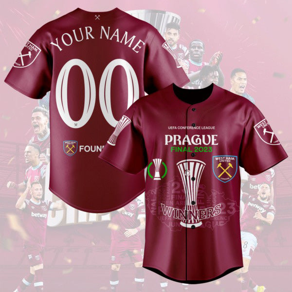 West Ham United UEFA Conference League Winners Final 2023 Personalized Maroon Design Baseball Jersey baseball jersey product view 1
