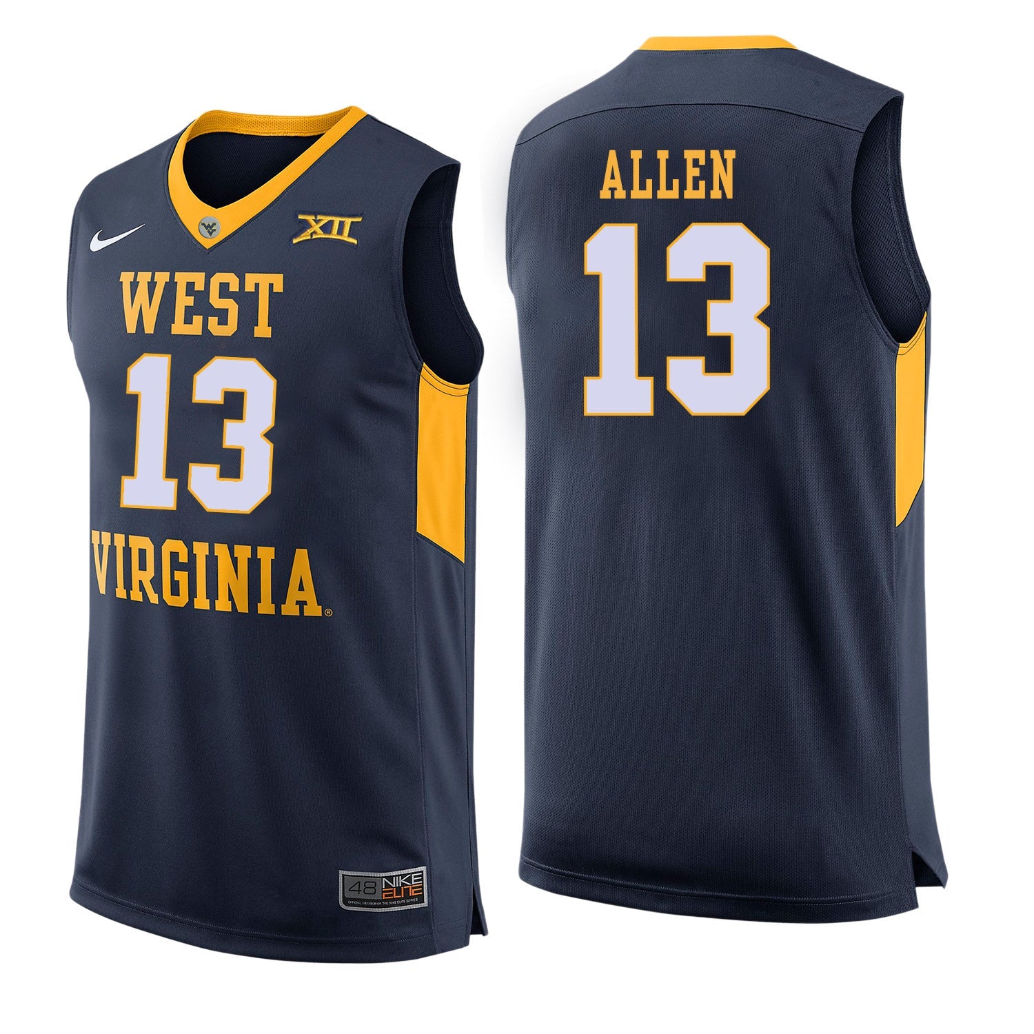 West Virginia Allen 13 Blue College Football Jersey football jersey product view 1