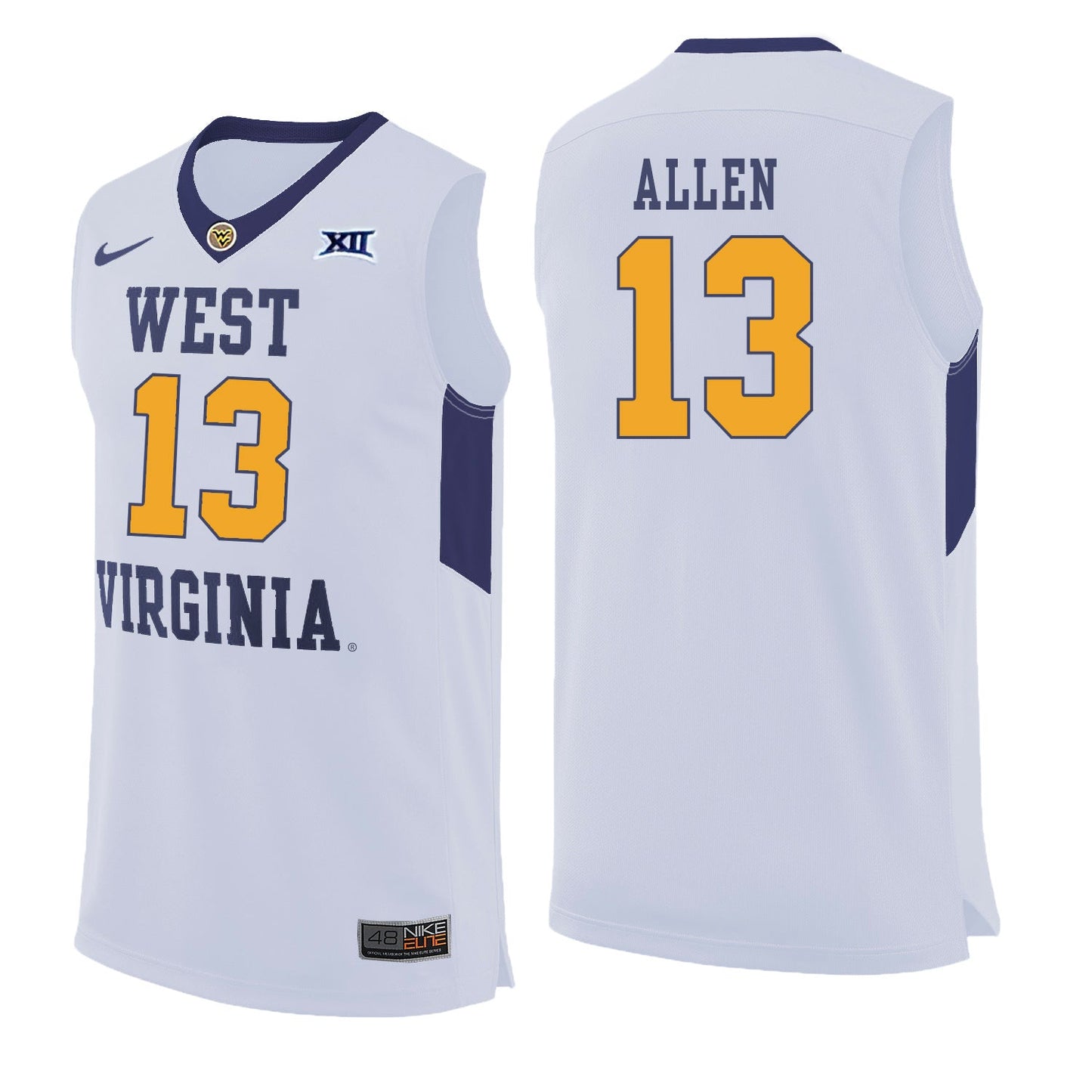 West Virginia Allen 13 White College Football Jersey football jersey product view 1