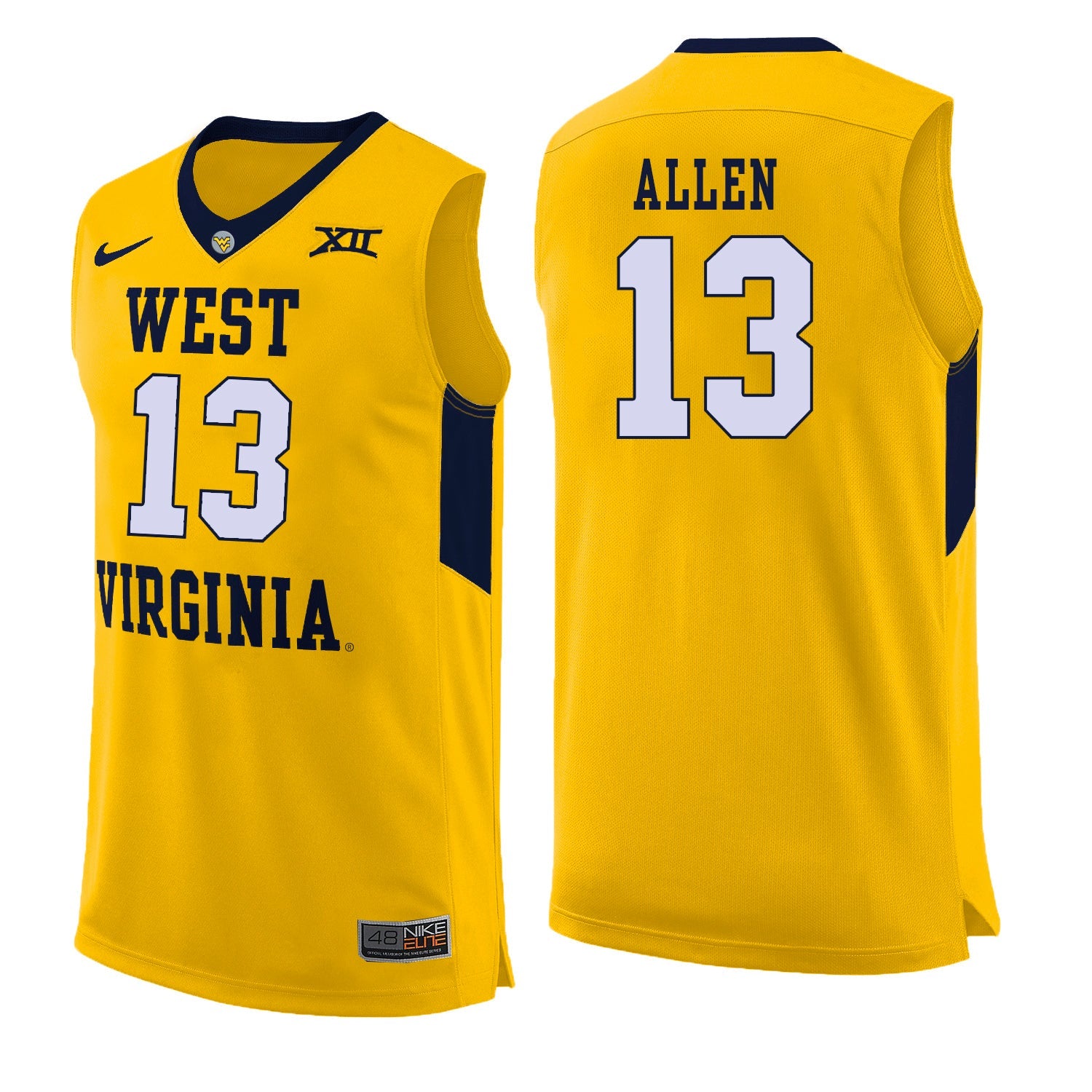 West Virginia Allen 13 Yellow College Football Jersey football jersey product view 1