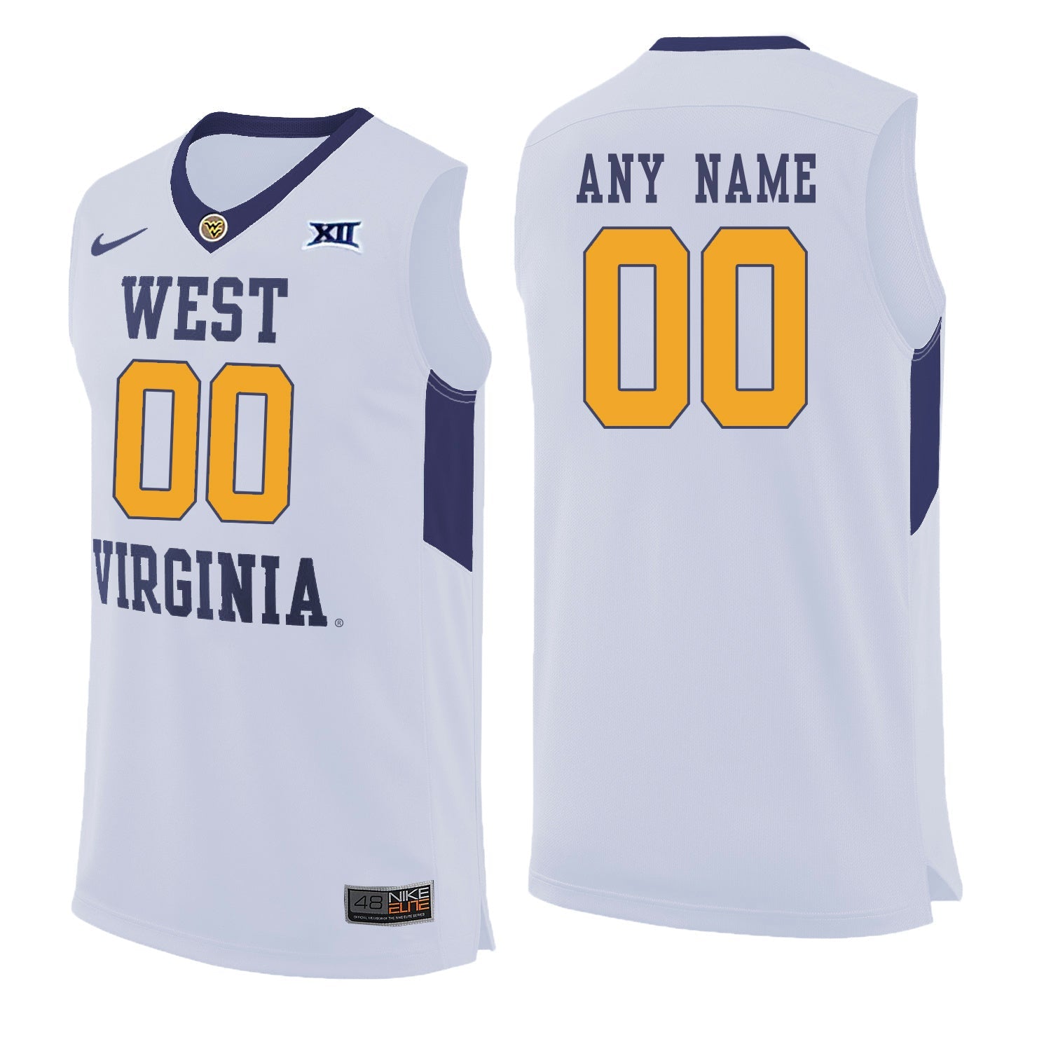 West Virginia Any Name 00 White College Football Jersey football jersey product view 1