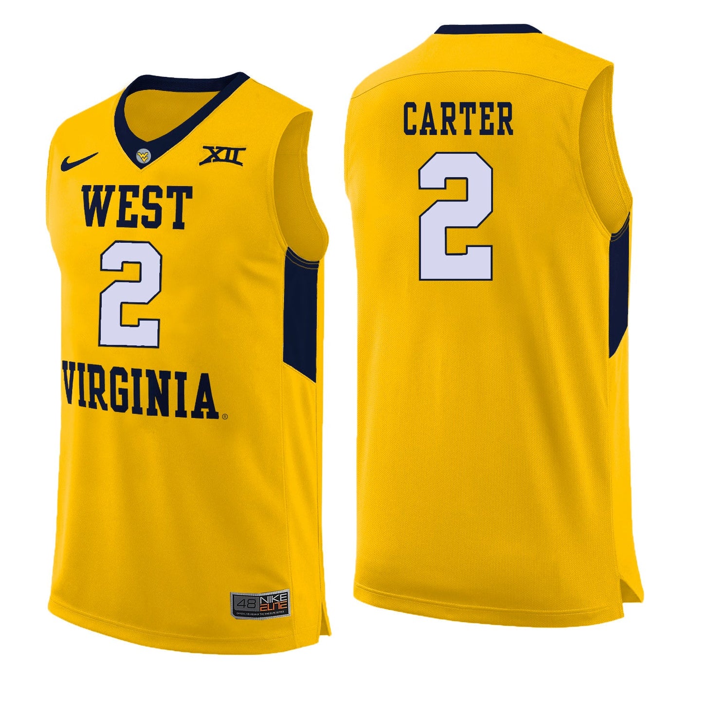 West Virginia Carter 2 Yellow College Football Jersey football jersey product view 1