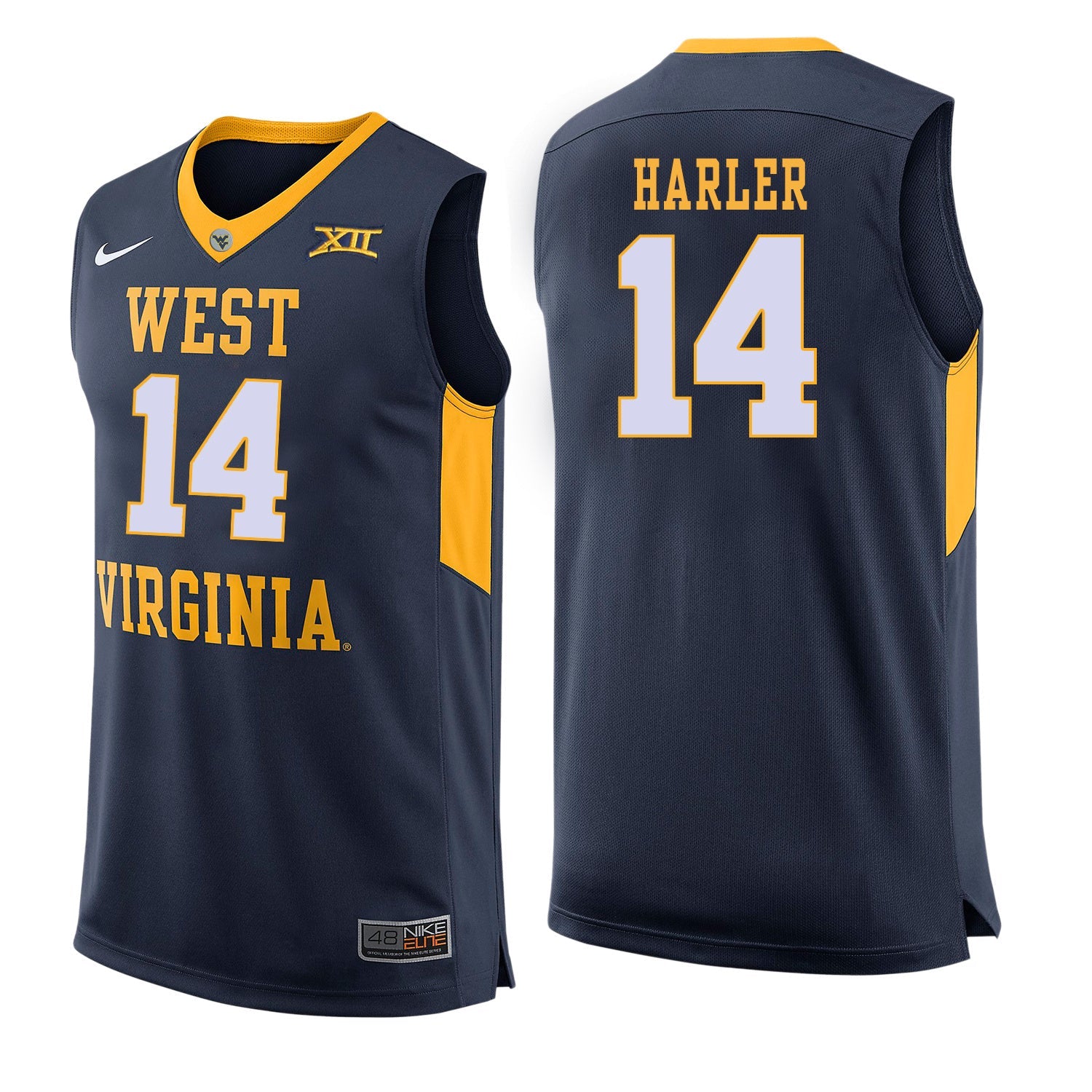 West Virginia Harler 14 Blue College Football Jersey football jersey product view 1