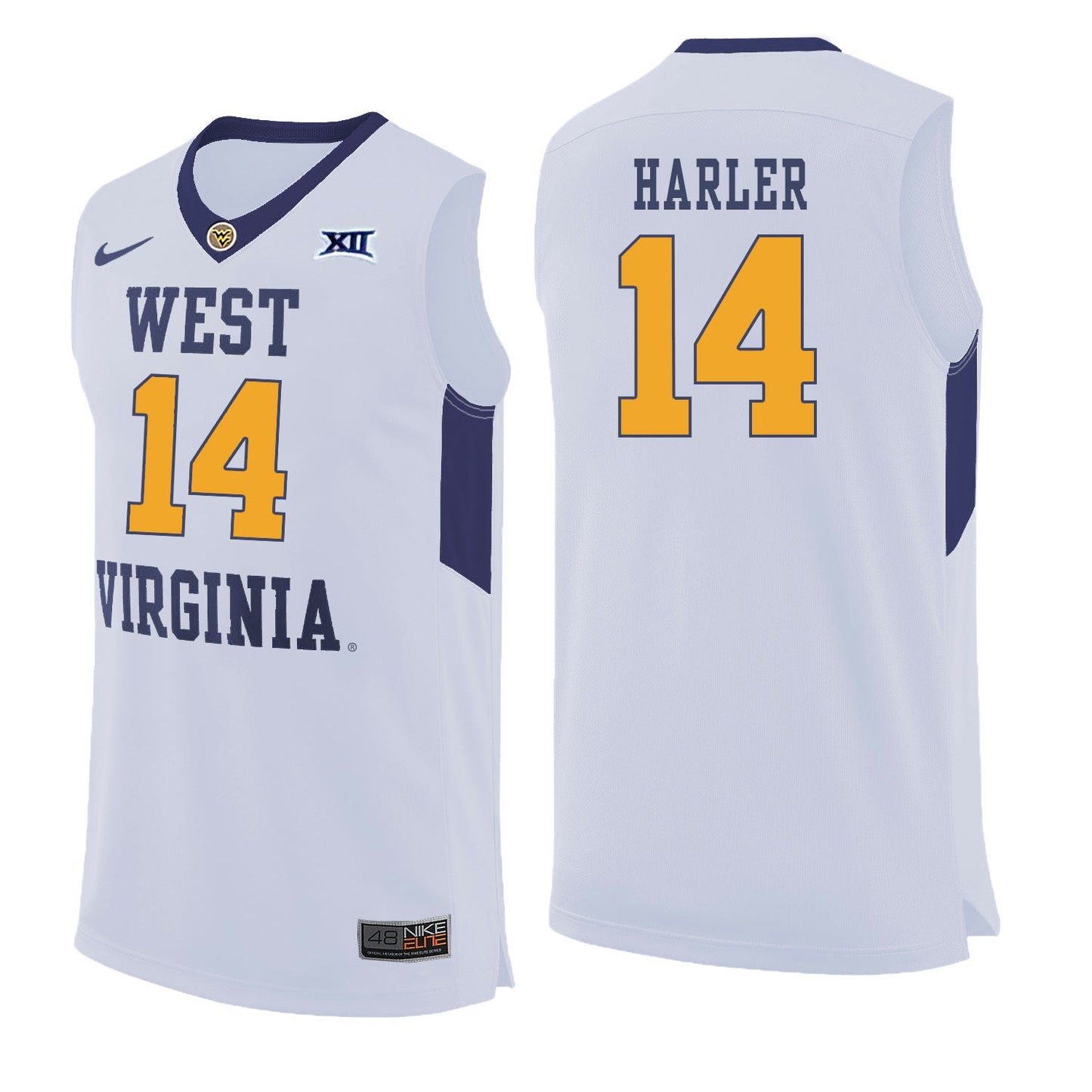 West Virginia Harler 14 White College Football Jersey football jersey product view 1