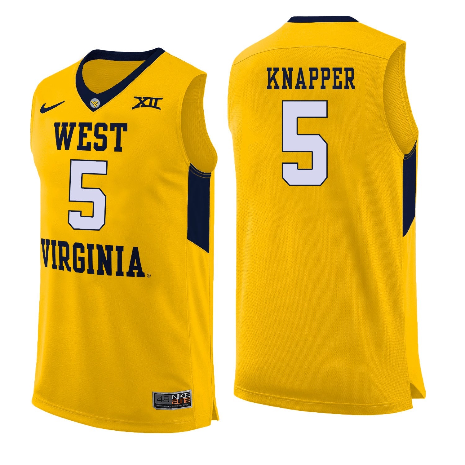 West Virginia Knapper 5 Yellow College Football Jersey football jersey product view 1